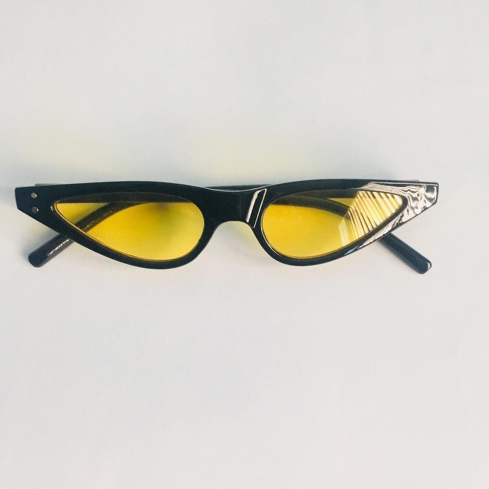 Black & Yellow Slim CatEye Vintage Sunglasses